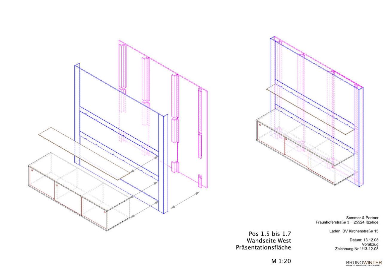 BV Kirchenstr., Konstruktion der Wandregale mit Kabelführung